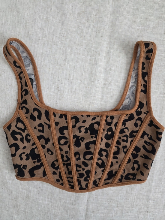 SHEIN Tops - SHEIN Brown Black Leopard Animal‎ Print Corset Crop Trendy Glam Night Flattering